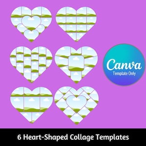 Herzförmige Collage Canva Vorlage, 6 Herzrahmen für DIY-Projekte, herzförmige Fotocollage, Herzfotogeschenkidee, bearbeitbare Vorlagen