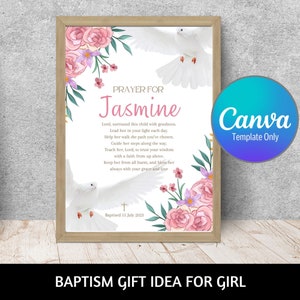 Personalised Baptism Gift, Baptism Girl, Baby Gift, Nursery Wall Art, Godchild Baptism Sign Dedication Gift, Nursery Decor, Canva Template