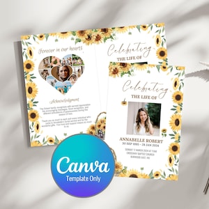Editable Funeral Program Template, Sunflowers Memorial Program, Obituary Template, Order Of Service, Celebration Of Life Funeral Program