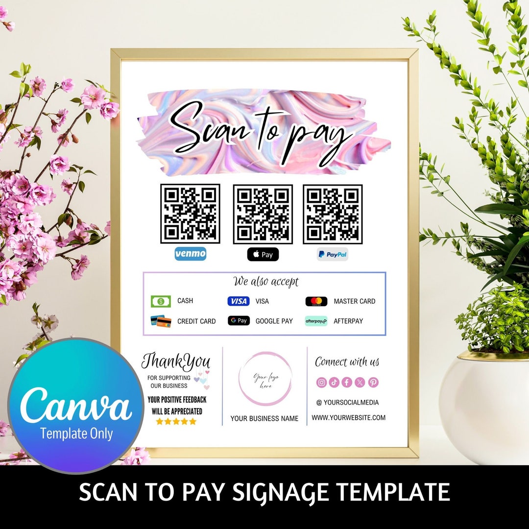 Qr Code Raimbow Rainbow Design QR Code Signage, Canva Template Editable, Scan to Pay ...