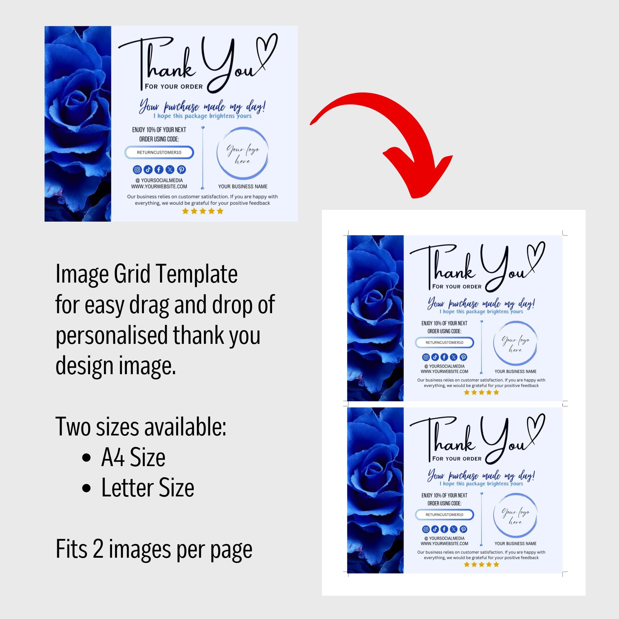 Blue Flower Thank You Card Template, Editable Canva Design (digital) - Etsy