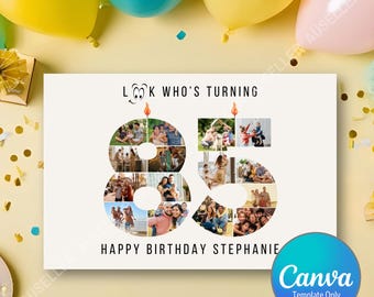 Editable 85th Birthday Photo Card Template, Canva Template Number Collage (Digital)