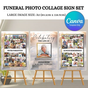Funeral Photo Collage Sign Set Templates, Funeral Welcome Sign Template, Celebration of Life, In Loving Memory, Memorial Poster Size, Canva