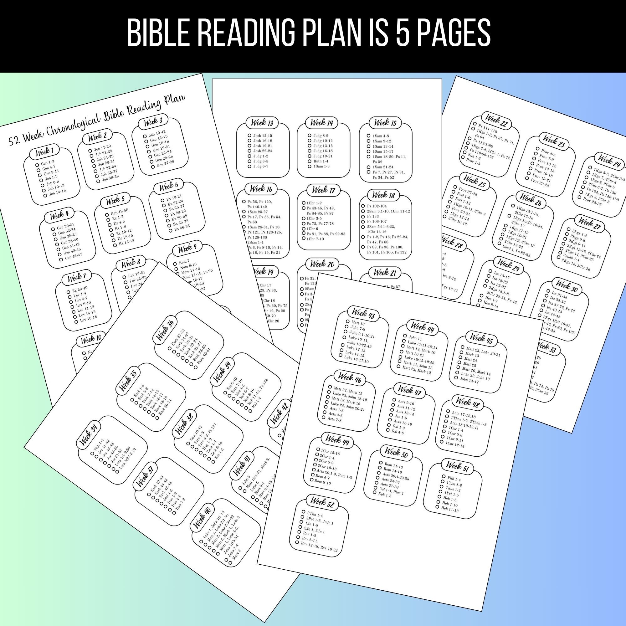 52 Week Chronological Bible Reading Plan, Printable Tracker, Faith ...