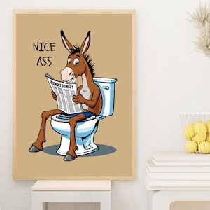 Donkey Bathroom Decor, Donkey Bathroom Art, Donkey Funny Toilet Wall Art, Funny Animal Bathroom Decor, Funny Toilet Art, Toilet Humor Signs