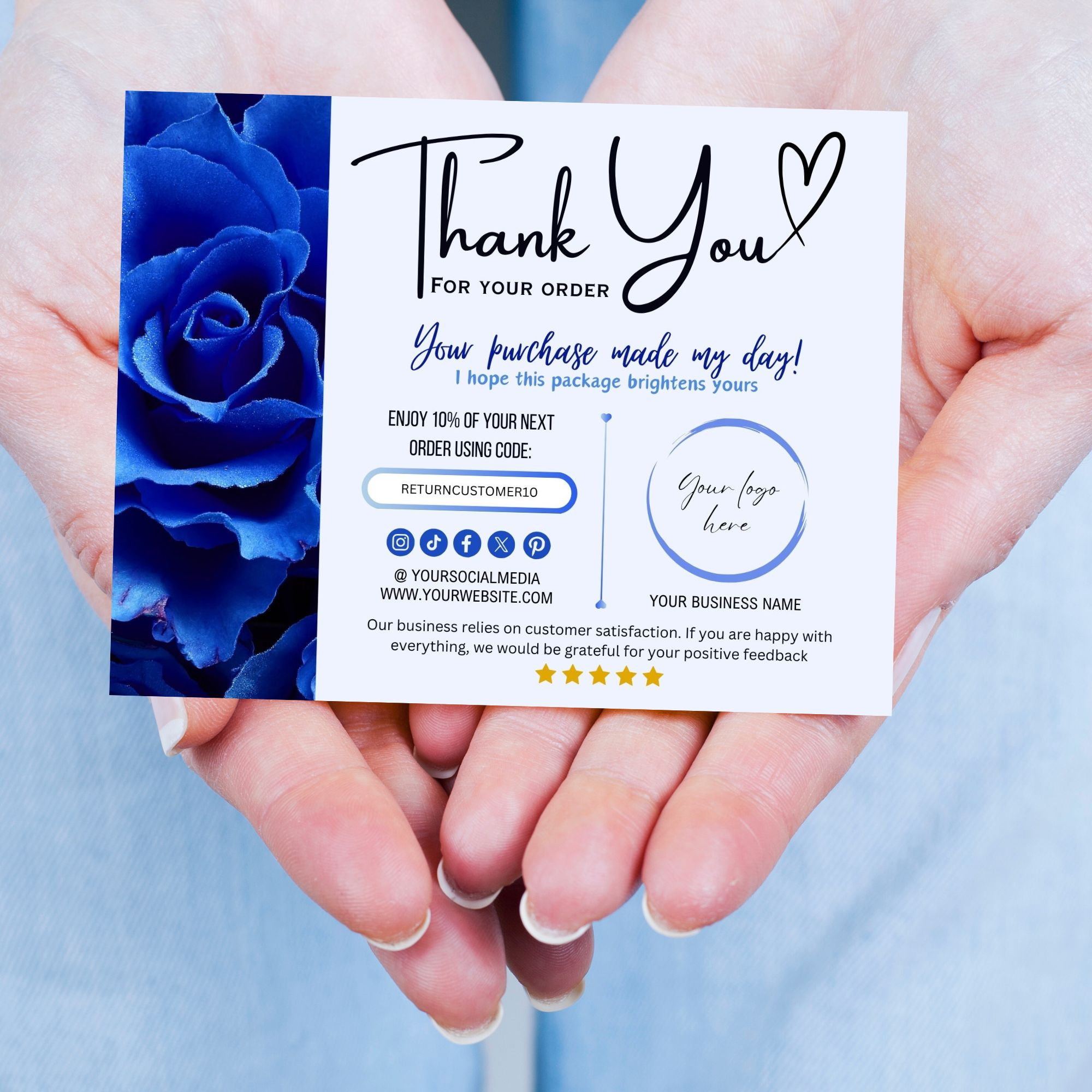 Blue Flower Thank You Card Template, Editable Canva Design (digital) - Etsy