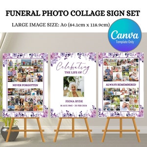 Funeral Photo Collage Sign Set Templates, Funeral Welcome Sign Template, Celebration of Life, In Loving Memory, Memorial Poster Size, Canva