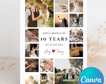 Editable Milestone Anniversary Photo Card Template, Happily Married Card, 14 Frames, Custom Photos (Digital)