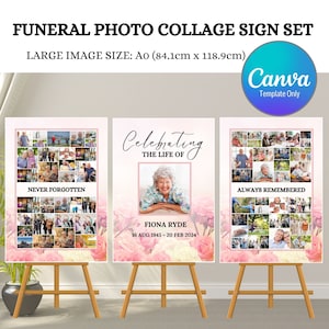Funeral Photo Collage Sign Set Templates, Funeral Welcome Sign Template, Celebration of Life, In Loving Memory, Memorial Poster Size, Canva