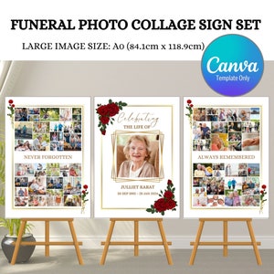 Funeral Photo Collage Sign Set Templates, Funeral Welcome Sign Template, Celebration of Life, In Loving Memory, Memorial Poster Size, Canva
