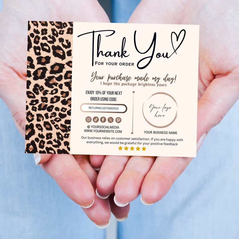 Leopard Print Thank You Card Template, Business (canva Digital Template ...