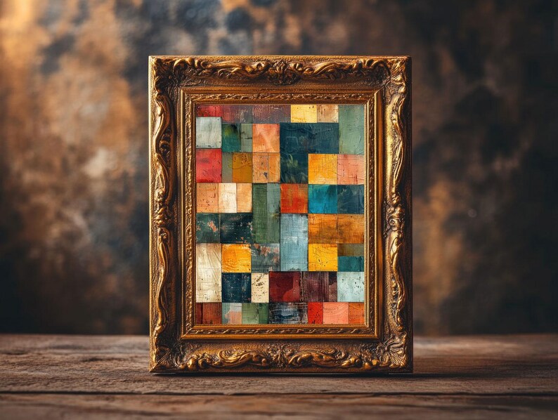Mosaic Blocks Art Print Abstract PRINTABLE Wall Art Rustic Textured