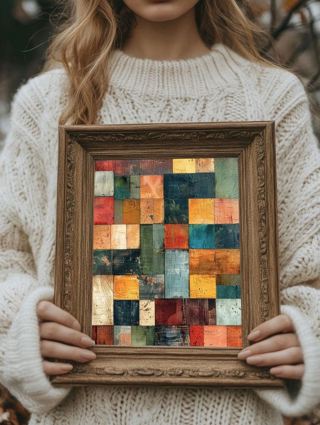 Mosaic Blocks Art Print Abstract PRINTABLE Wall Art Rustic Textured
