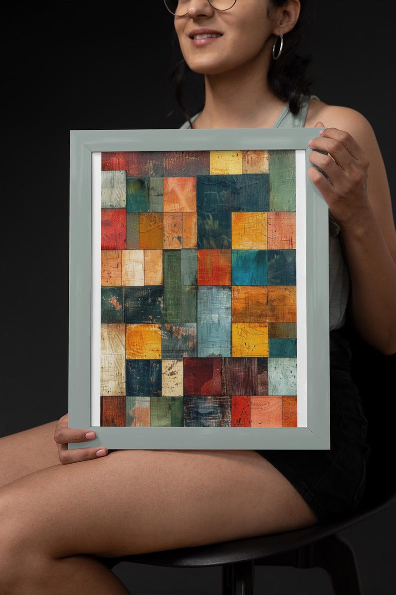 Mosaic Blocks Art Print Abstract PRINTABLE Wall Art Rustic Textured