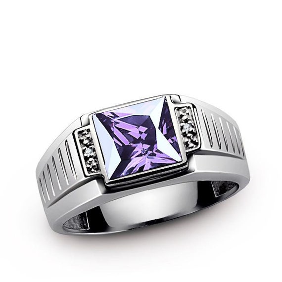 Amethyst and NATURAL Diamonds Men's Ring 925 Silver Ring Etsy