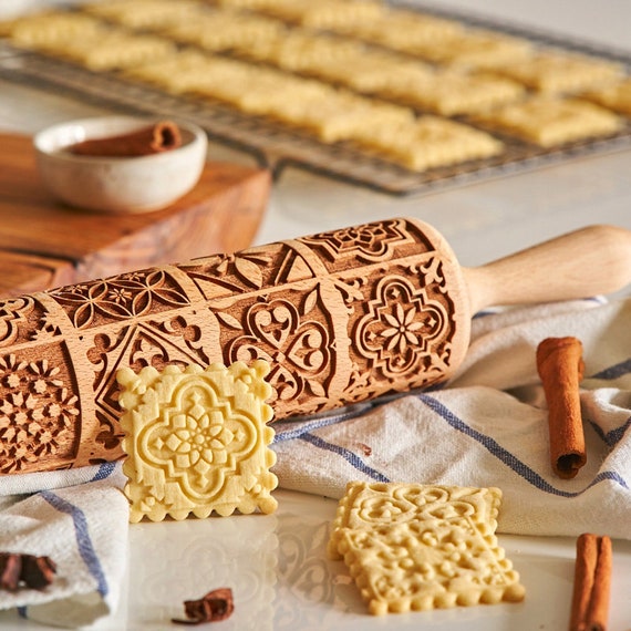 Engraved Wood Embosser Embossing Rolling Pin EWRP327 Baker Tools Clay Stamp