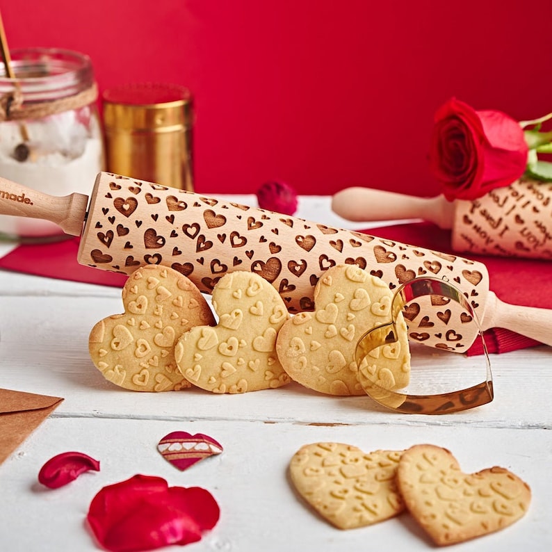 a handmade high-quality beech wood Heart Pattern Rolling Pin for your cookies is the best kitchen gifts for mom