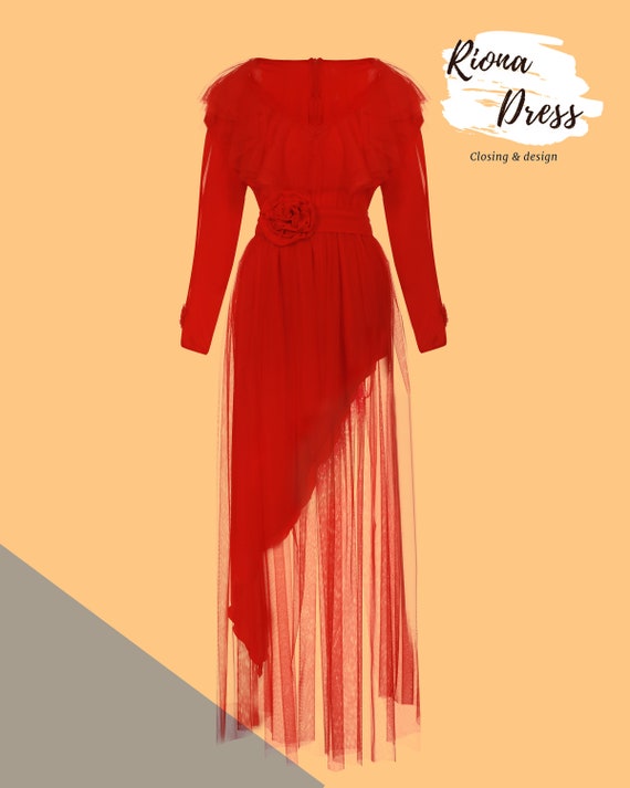 Rionadress Womens High Split Long Sleeve Red Gothic Wedding Etsy
