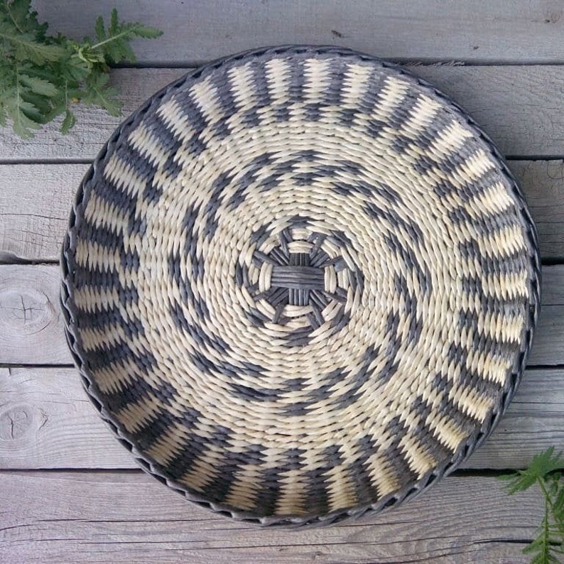 African inspired wall basket Beige Black Wicker wall decor