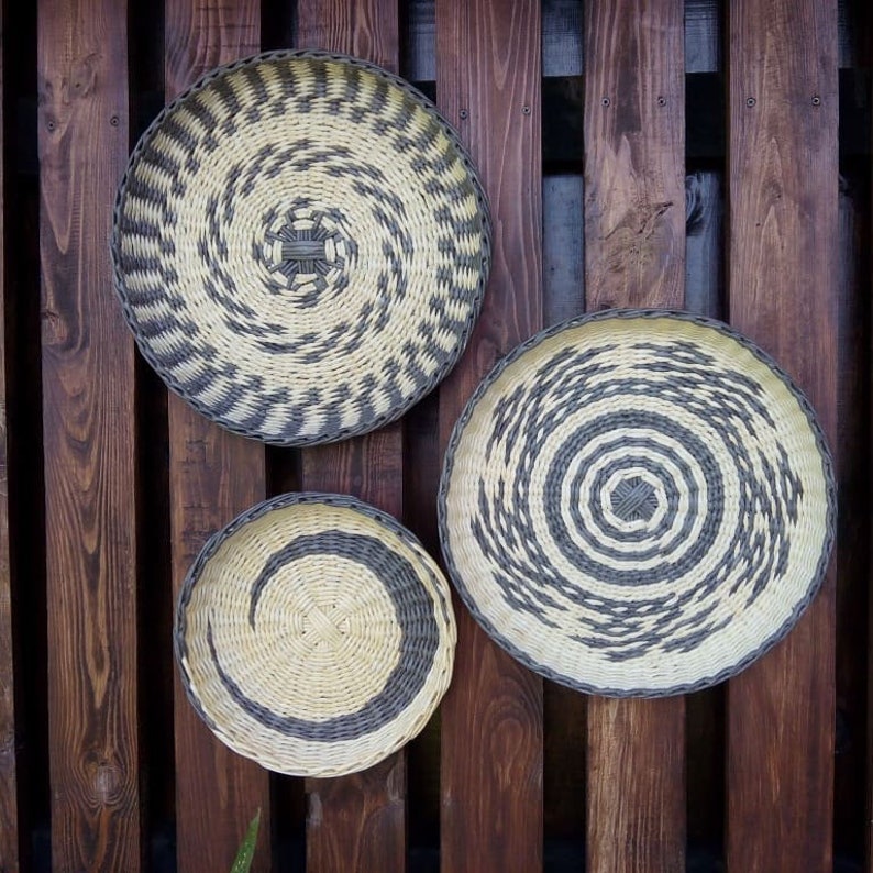 African inspired wall basket Beige Black Wicker wall decor Etsy