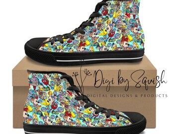 Character Scenes High Top Canvas Shoes Custom Printed On Demand