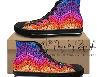 Crochet ZigZag Chevron High Top Canvas Shoes Custom Printed On Demand