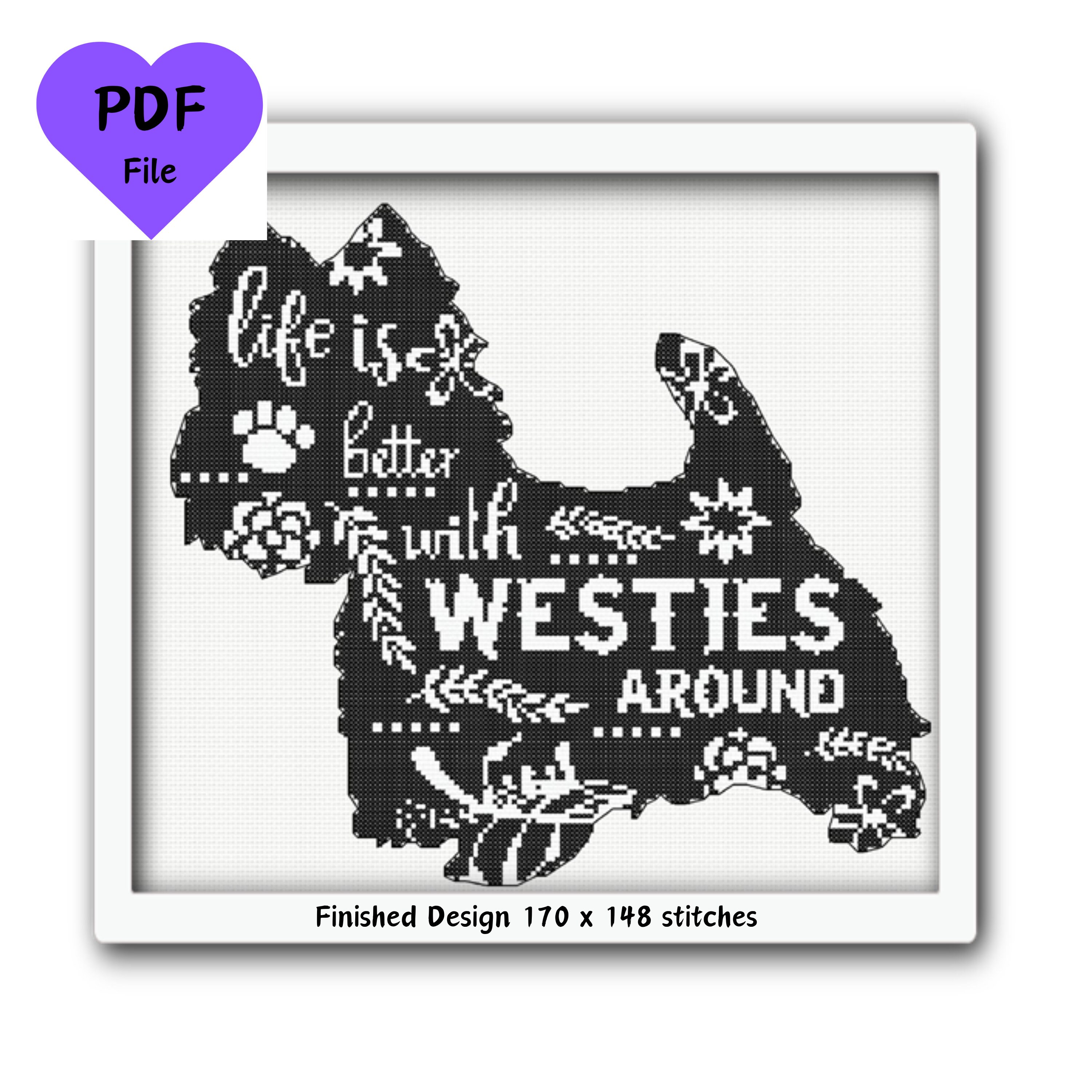 Kit Point De Croix 'Westie In A Sac Shopping' - Toile 14ct Verte - Neuf