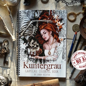 NEW Kuntergrau Grayscale Coloring Book signed  by Sarah Richter + Postcard Gift