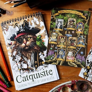 NOUVEAU livre de coloriage de cartes postales Catquisite par Sarah Richter