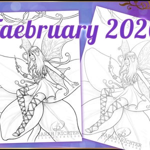 Faebruary2020 Elvina Coloring Page Fairy Fantasy / Printable fantasy Colouring pages for adults by Sarah Richter image 10