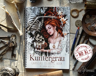 Kuntergrau Grayscale Coloring Book signed  by Sarah Richter + Postcard Gift