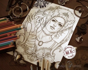 Frankensteins Bride Spooktober2020 PDF Coloring Page  by Sarah Richter