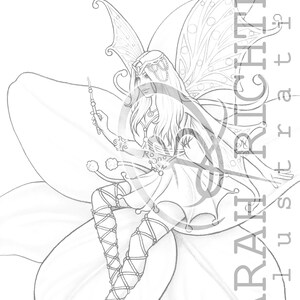 Faebruary2020 Elvina Coloring Page Fairy Fantasy / Printable fantasy Colouring pages for adults by Sarah Richter image 2