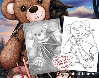 Bedtime Greyscale and Line Art Coloring Page Pack Printable PDF by Sarah Richter