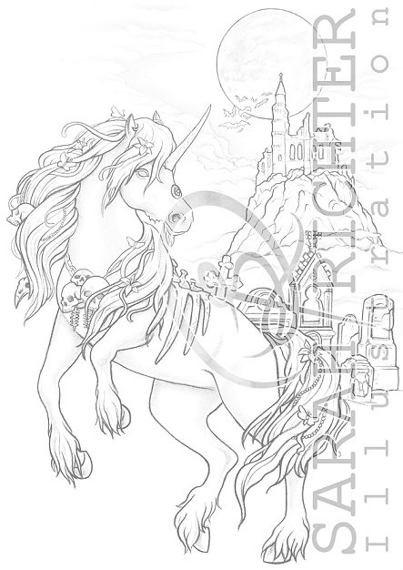 Gothic Unicorn Coloring Page