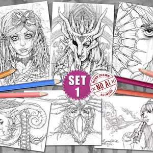 6 Coloring Pages Pack I Gothic and Fantasy Printable pdf by Sarah Richter