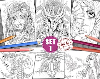 6 Coloring Pages Pack I Gothic and Fantasy Printable pdf by Sarah Richter