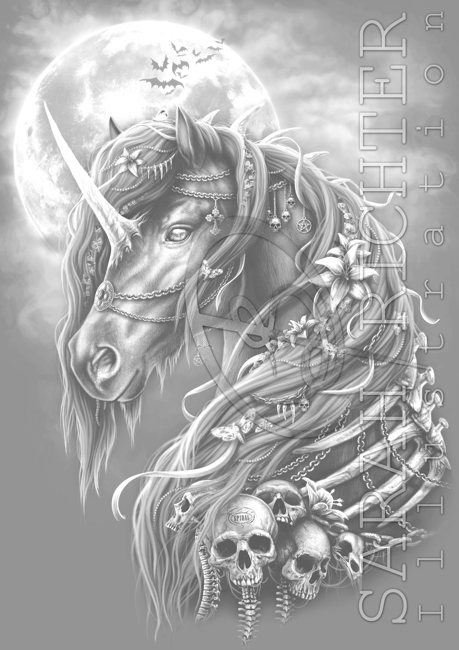 Dark Unicorn 1 / Greyscale & Line Art Coloring Page Pack ...