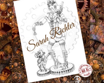 Violet Steampunk Coloring Page printable pdf by Sarah Richter
