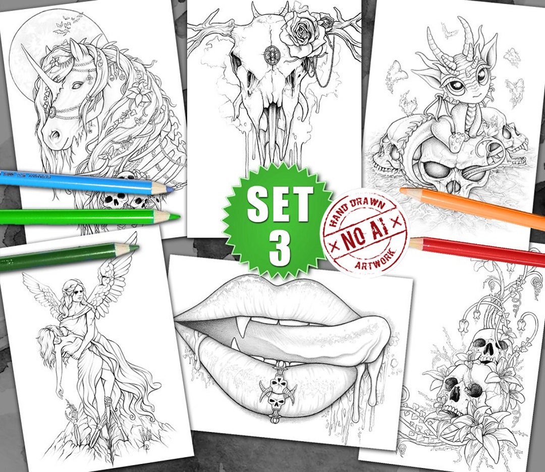 6 Coloring Pages Pack III Gothic Creatures Printable Pdf by Sarah ...