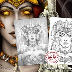 Keeper of the fire Greyscale and Line Art Coloring Page Pack Printable PDF by Sarah Richter