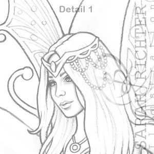 Faebruary2020 Elvina Coloring Page Fairy Fantasy / Printable fantasy Colouring pages for adults by Sarah Richter image 5