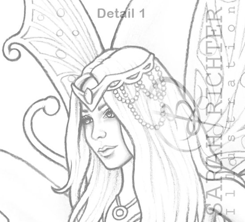 Faebruary2020 Elvina Coloring Page Fairy Fantasy / Printable fantasy Colouring pages for adults by Sarah Richter image 5