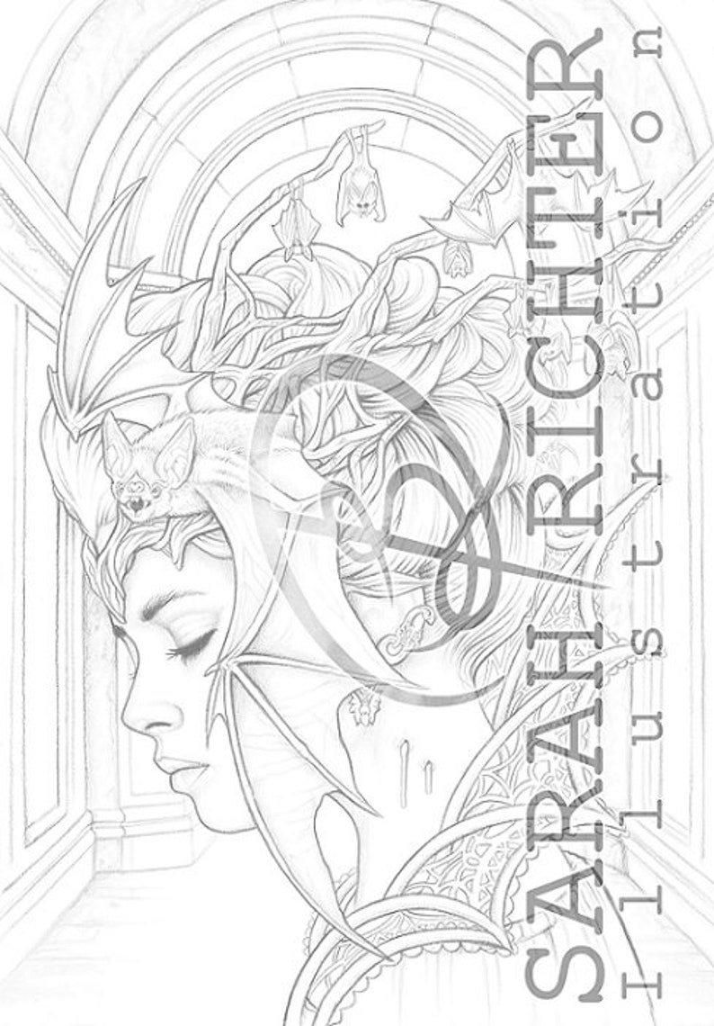 Download Queen of the night I / Coloring Page Gothic Fantasy by Sarah | Etsy
