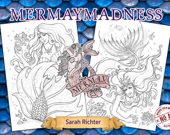 Página para colorear en PDF de Mermay Madness preparada para imprimir por Sarah Richter
