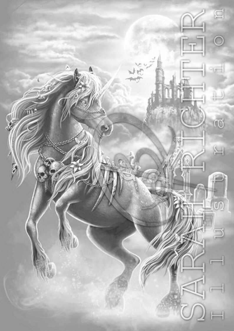Dark Unicorn 2 Greyscale Line Art Coloring Page Pack Dark Unicorn 2 Grey
