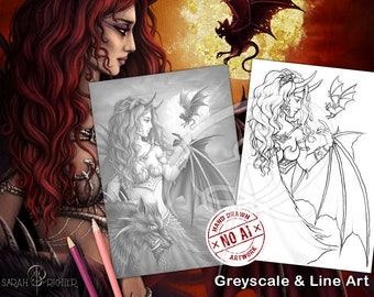 Lilith Greyscale and Line Art Coloring Page Pack Printable PDF by Sarah Richter
