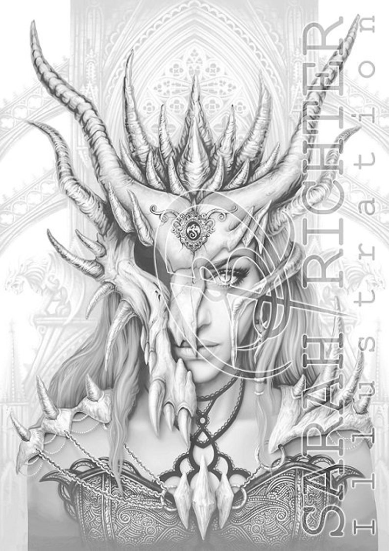 6 Greyscale Coloring Pages Gothic &amp; Fantasy Pack 1 by Sarah - Etsy France