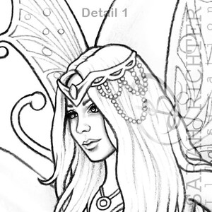 Faebruary2020 Elvina Coloring Page Fairy Fantasy / Printable fantasy Colouring pages for adults by Sarah Richter image 4