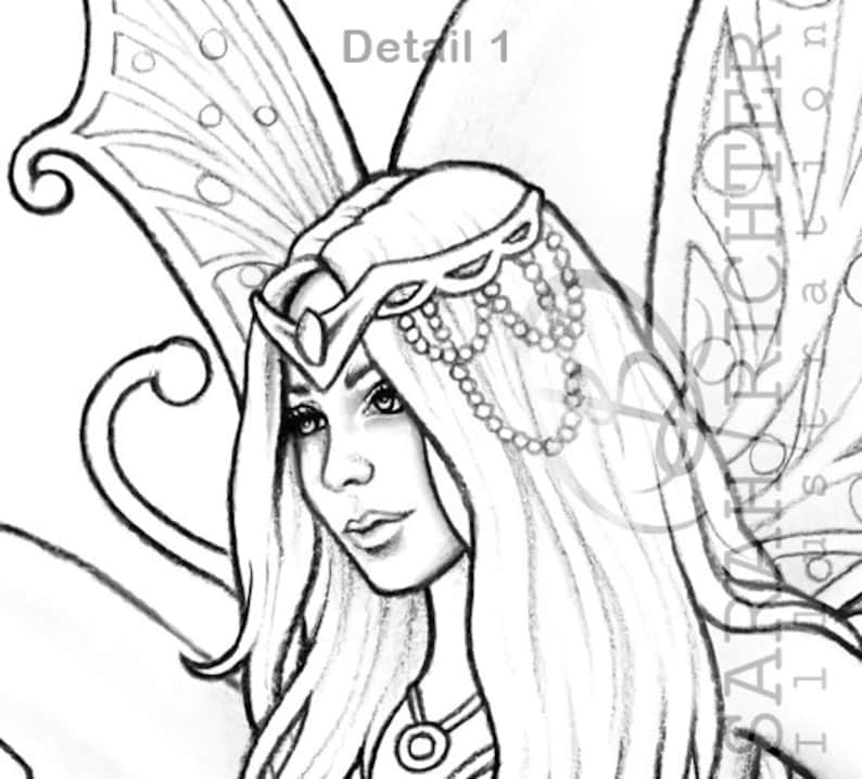 Faebruary2020 Elvina Coloring Page Fairy Fantasy / Printable fantasy Colouring pages for adults by Sarah Richter image 4